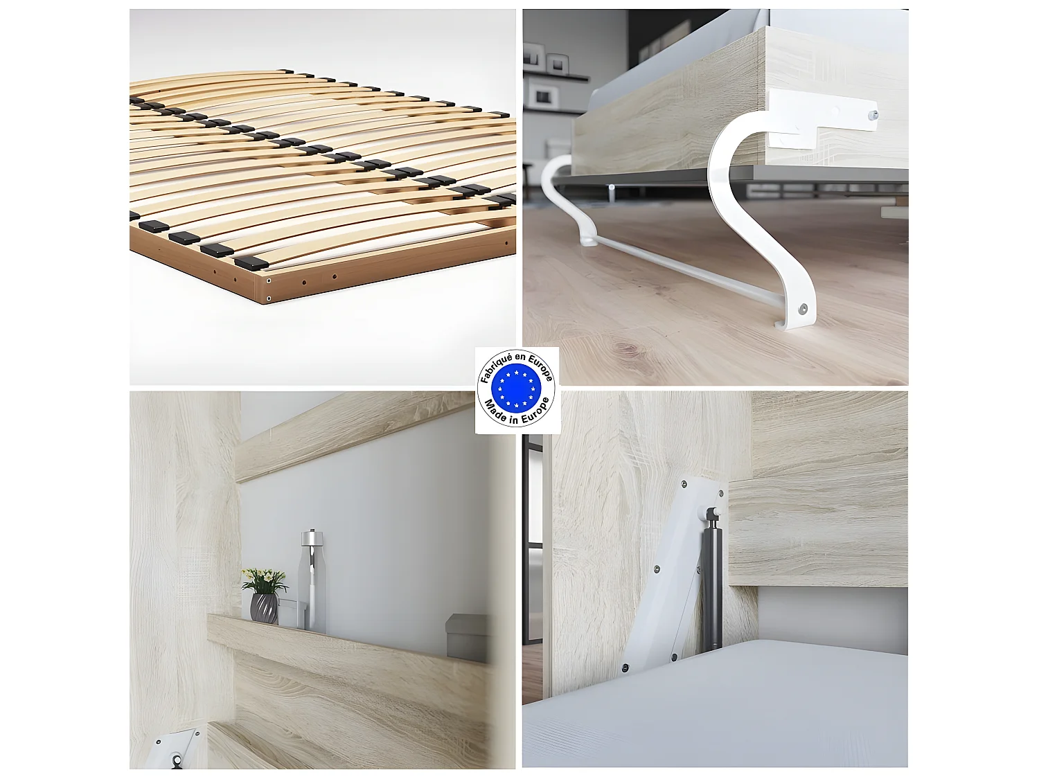 Lit escamotable +2 Placards Vertical 140x200+(50x2)cm Miroir Supérieur Sonoma/Anthracite brillant