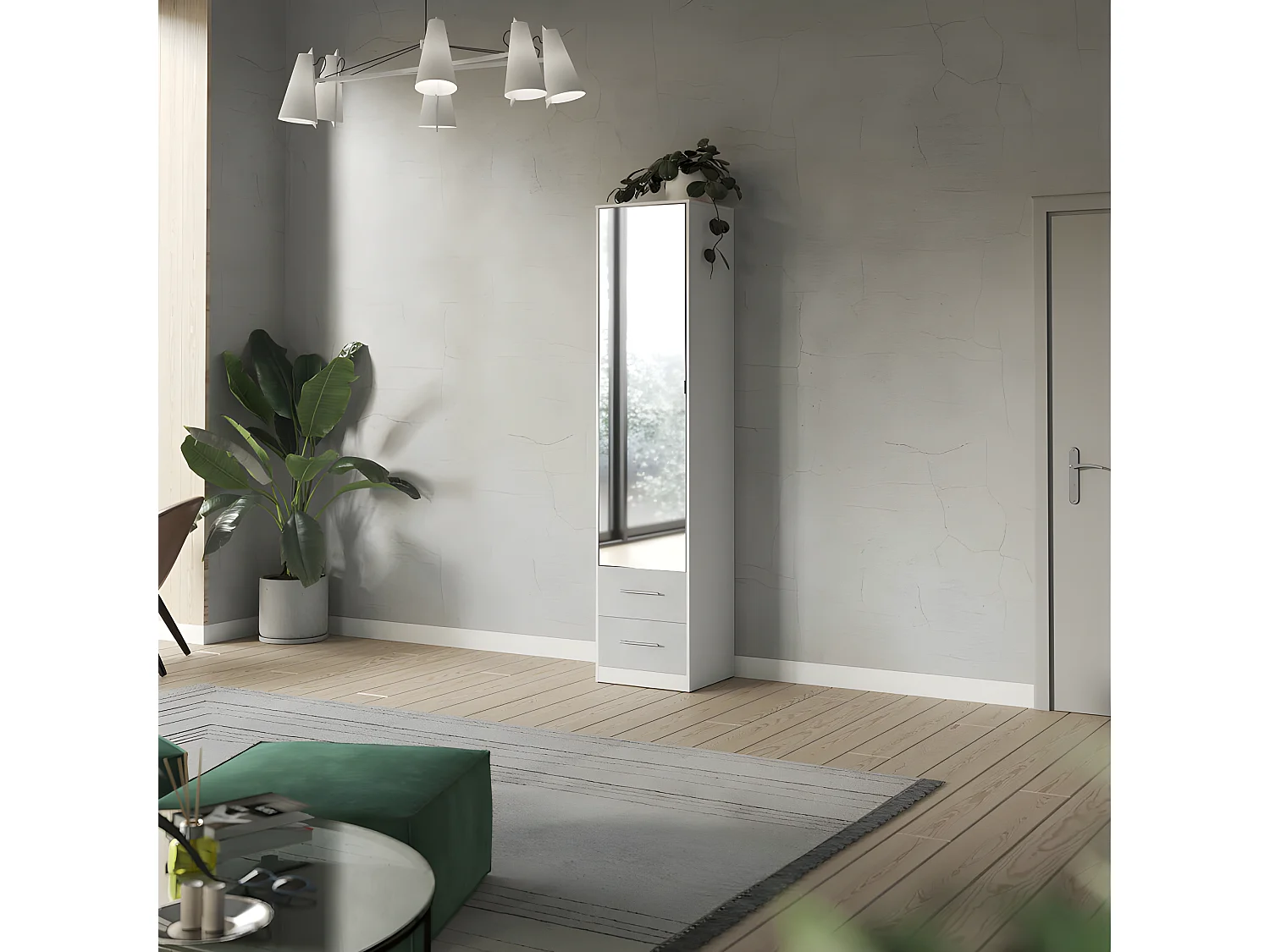 Lit escamotable +2 Placards Vertical 120x200+(50x2)cm Miroir Lit Mural Blanc/Béton