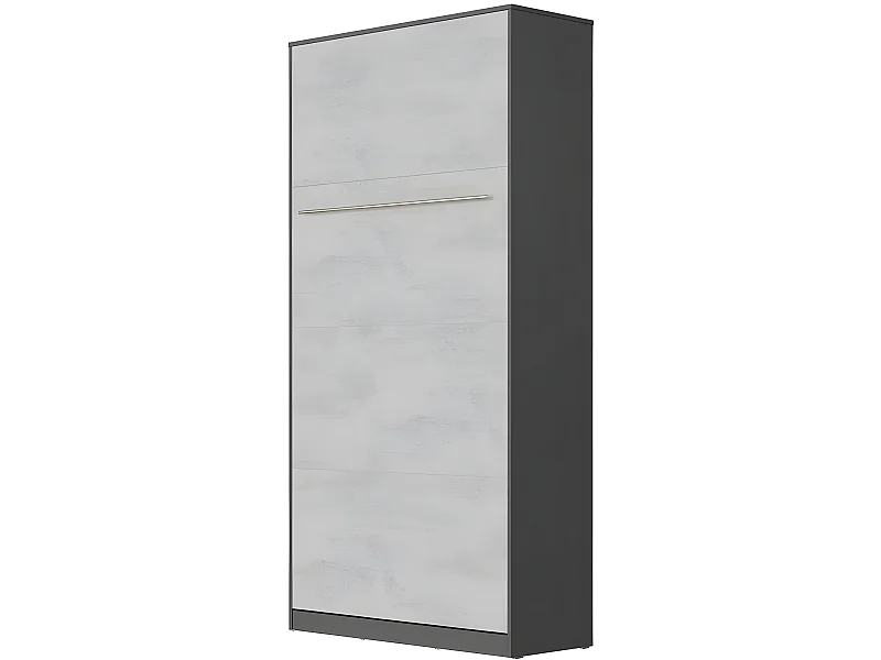 Lit escamotable +2 Placards Vertical 120x200+(50x2)cm Miroir Lit Mural Supérieur Anthracite/Béton
