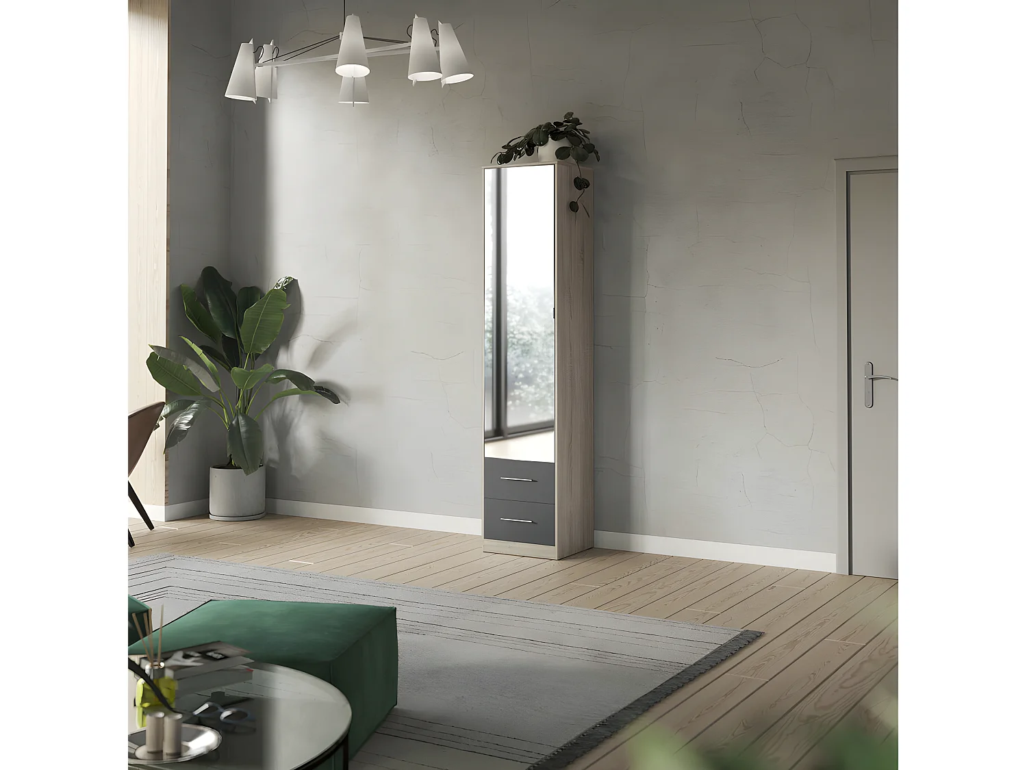 Lit escamotable +2 Placards Vertical 90x200+(50x2)cm Miroir Lit Mural  Chêne Sonoma/Anthracite