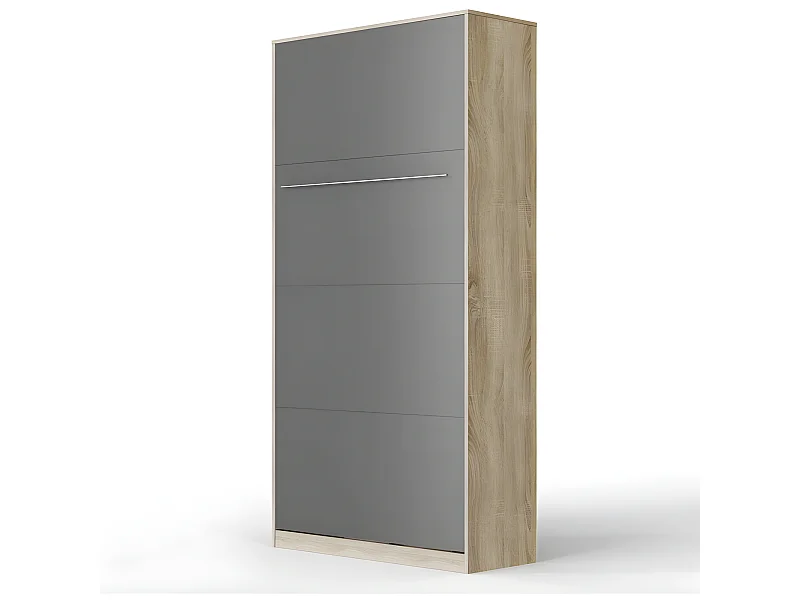 Lit escamotable +2 Placards Vertical 90x200+(50x2)cm Miroir Lit Mural  Chêne Sonoma/Anthracite