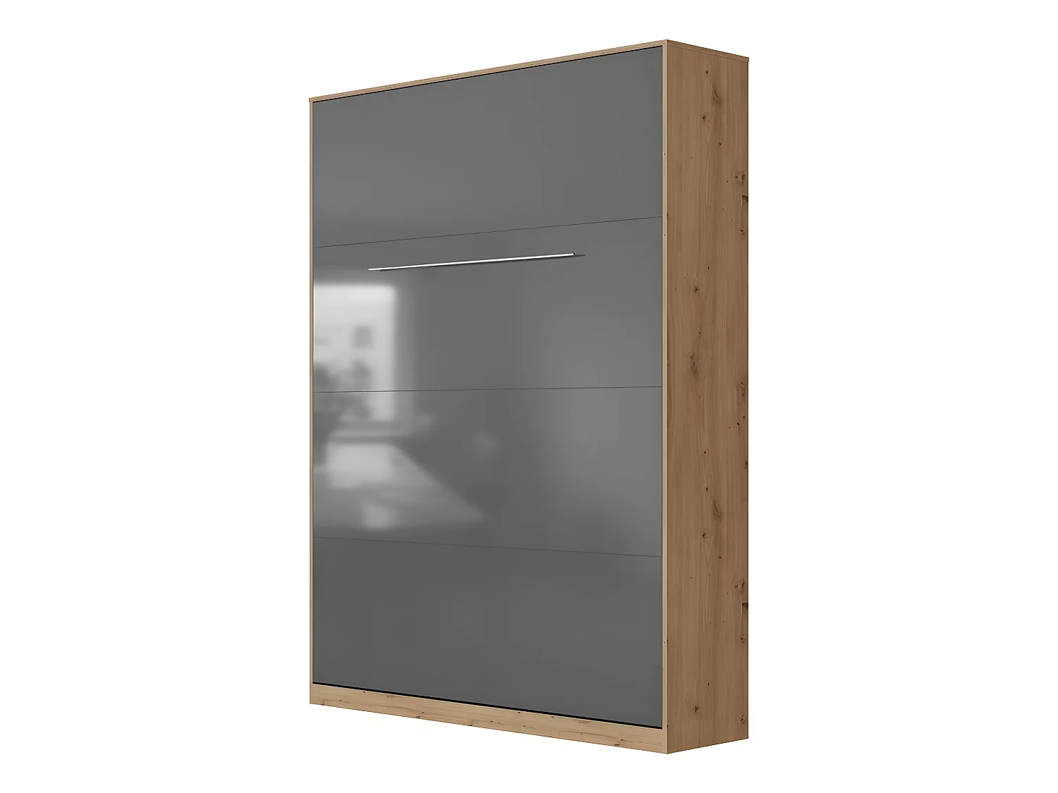 Lit escamotable +2 Placards Vertical 120x200+(50x2)cm Miroir Lit Mural Chêne/Anthracite brillant