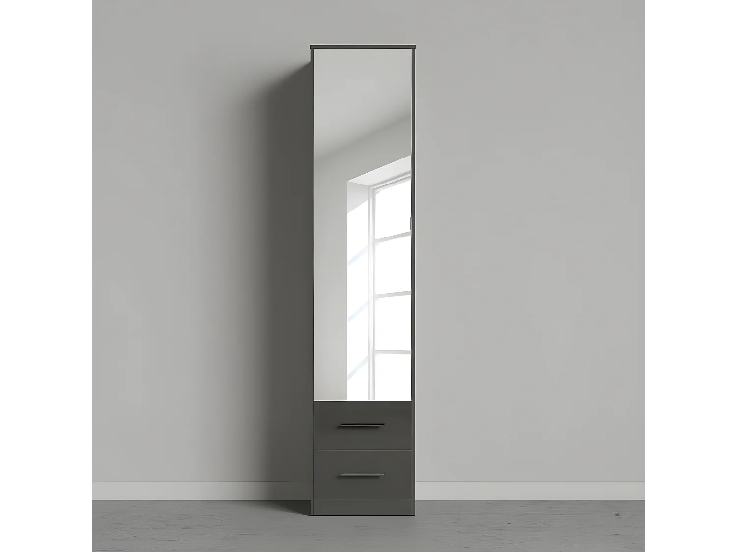 Lit escamotable +2 Placards Vertical 140x200+(50x2)cm Miroir Anthracite/Anthracite brillant