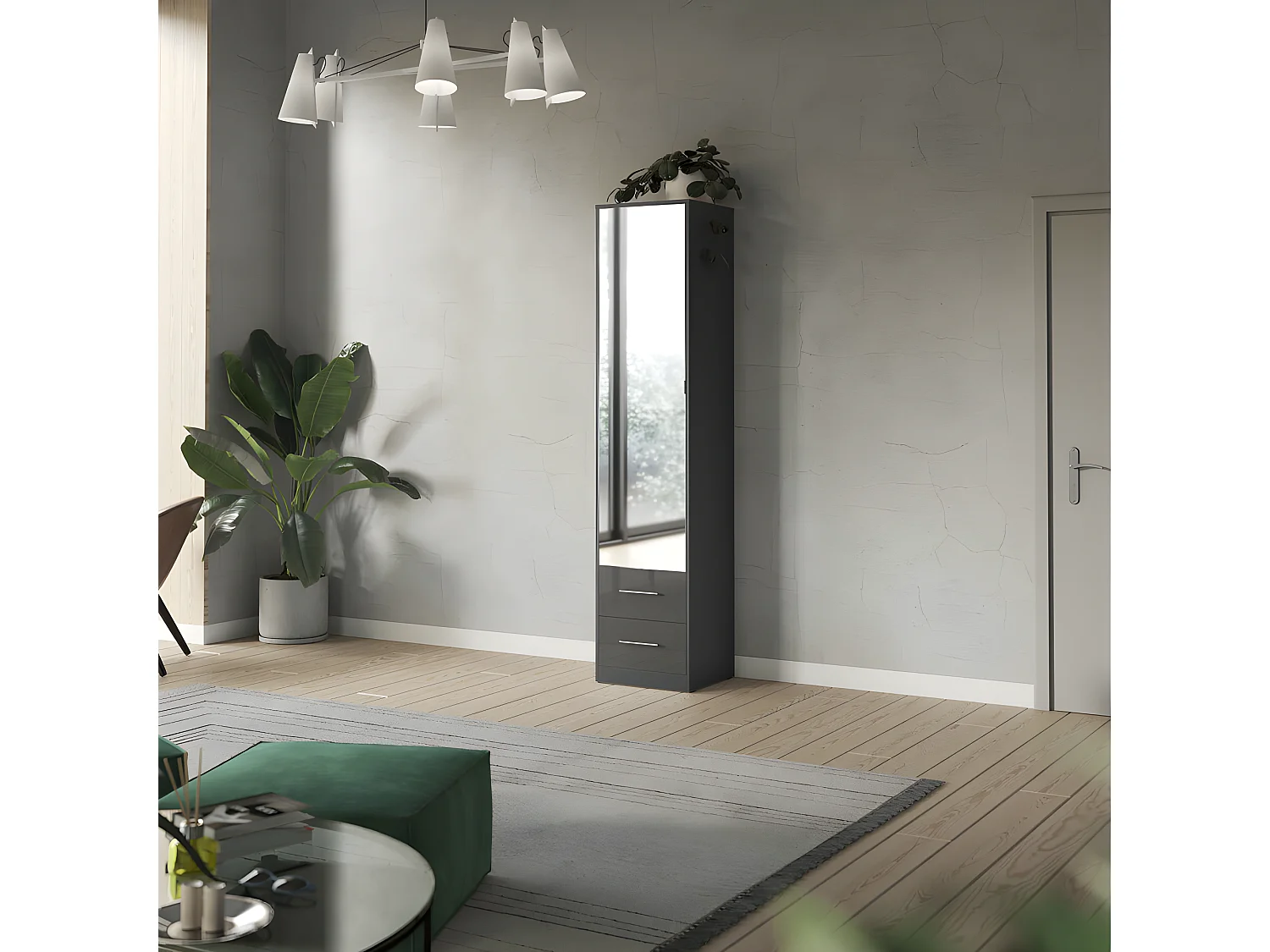 Lit escamotable +2 Placards Vertical 140x200+(50x2)cm Miroir Anthracite/Anthracite brillant