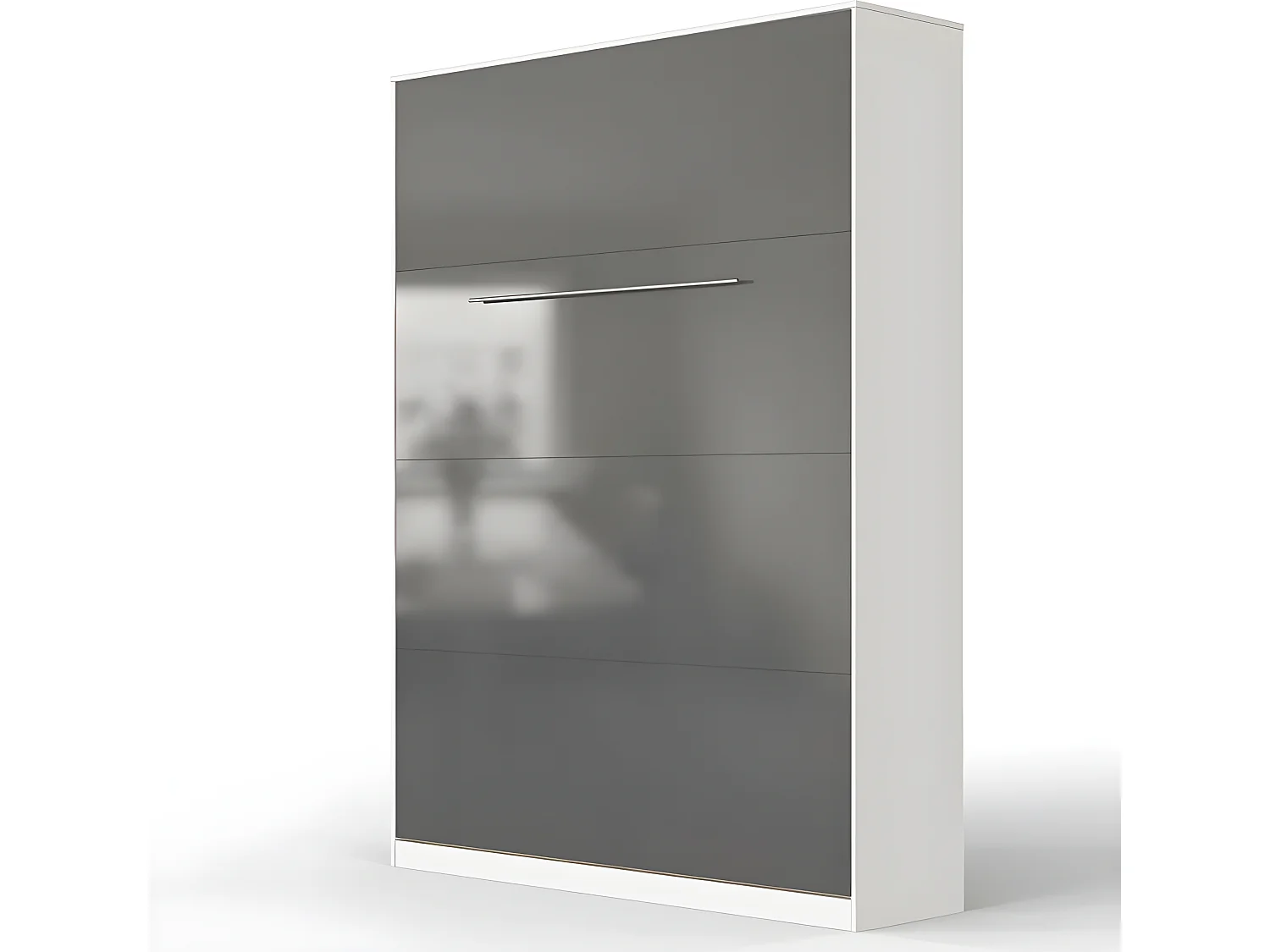 Lit escamotable +2 Placards Vertical 120x200+(50x2)cm Miroir Lit Mural Blanc/Anthracite Brillant