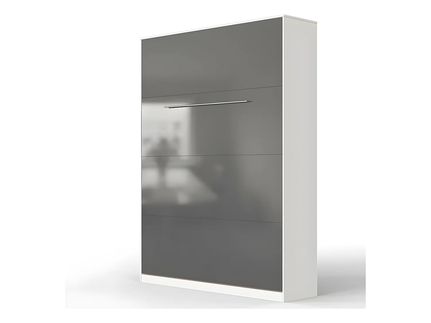 Lit escamotable +2 Placards Vertical 120x200+(50x2)cm Miroir Lit Mural Blanc/Anthracite Brillant