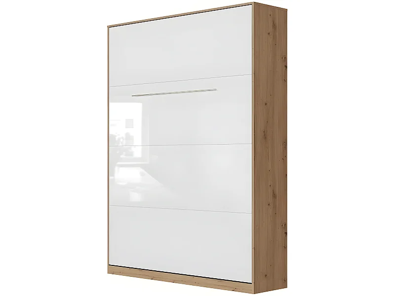 Lit escamotable +2 Placards Vertical 90x200+(50x2)cm Miroir Lit Mural  Chêne Sauvage/blanc brillant