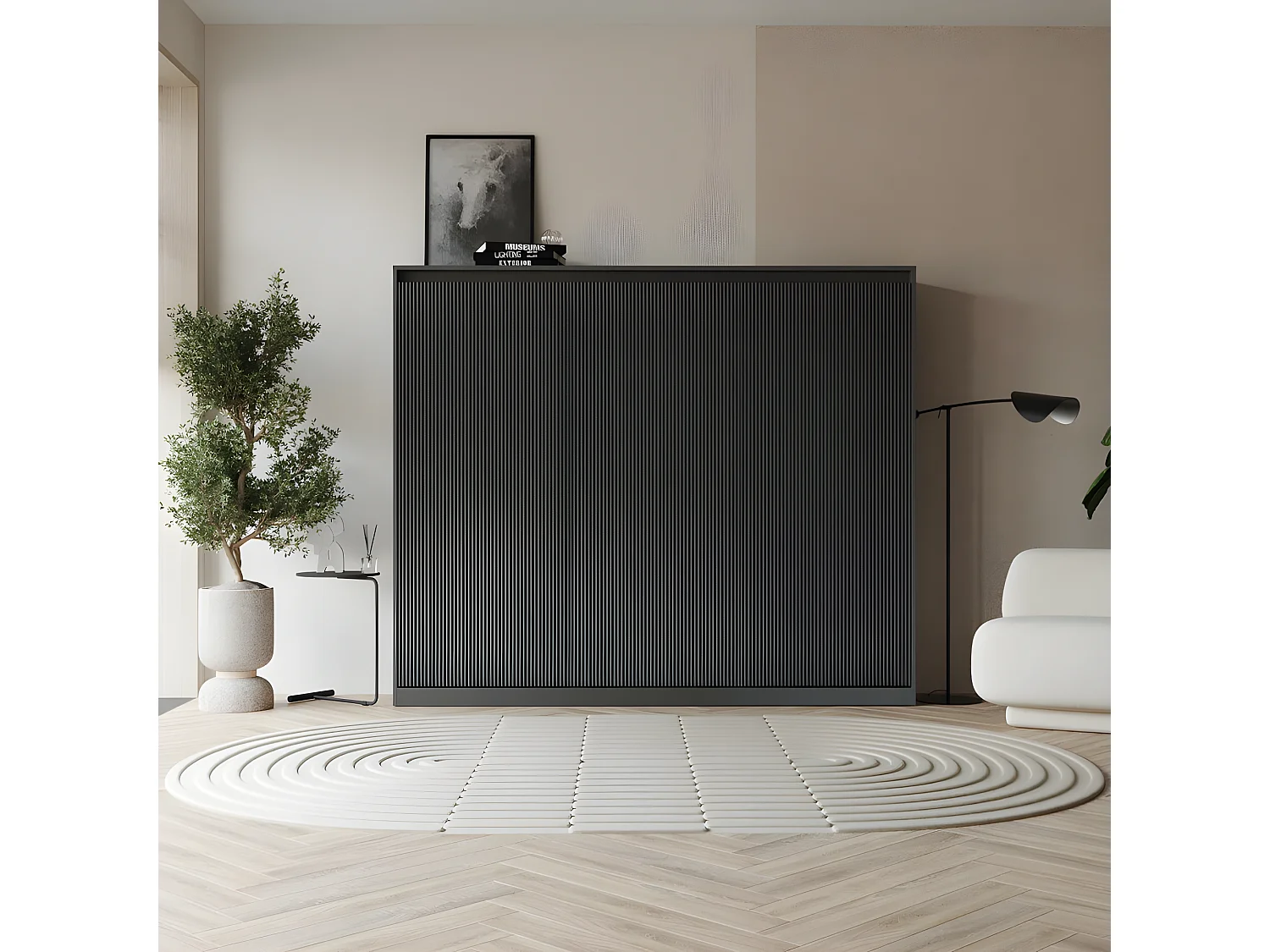 Armoire 160x200cm Horizontal Lit escamotable LUXUS Lit Rabattable Lit Mural Anthracite