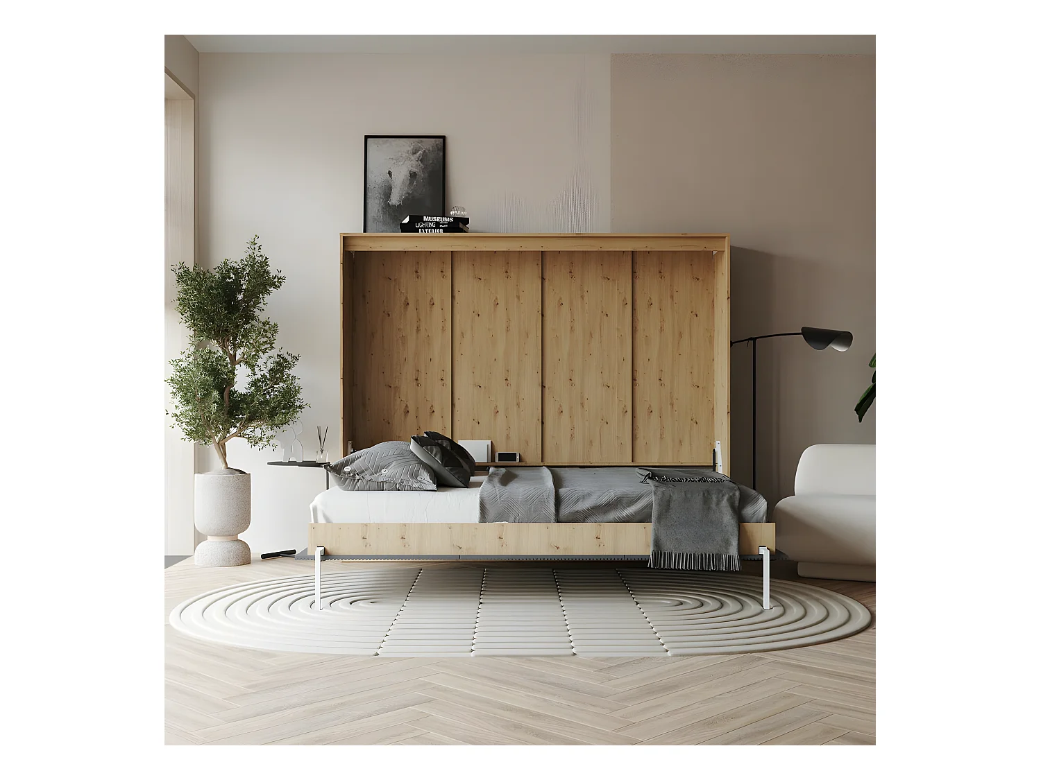 Armoire 160x200cm Horizontal Lit escamotable LUXUS Lit Rabattable Lit Mural couleur Chêne/Anthracite
