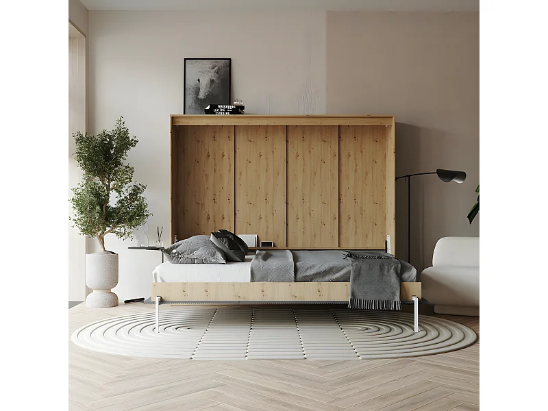 Armoire 160x200cm Horizontal Lit escamotable LUXUS Lit Rabattable Lit Mural couleur Chêne/Anthracite