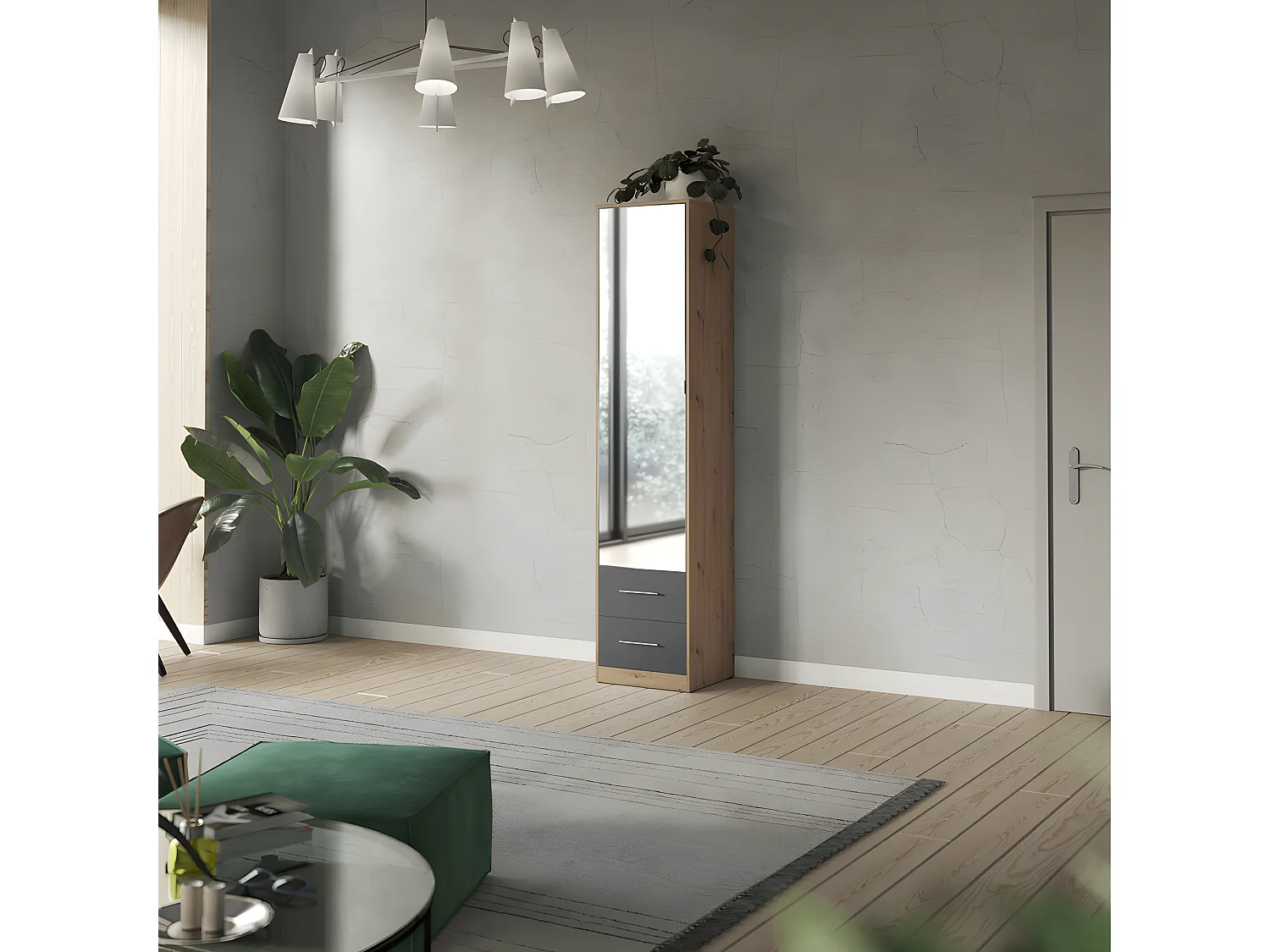 Lit escamotable +2 Placards Vertical 120x200+(50x2)cm Miroir Lit Mural Chêne Sauvage/Anthracite