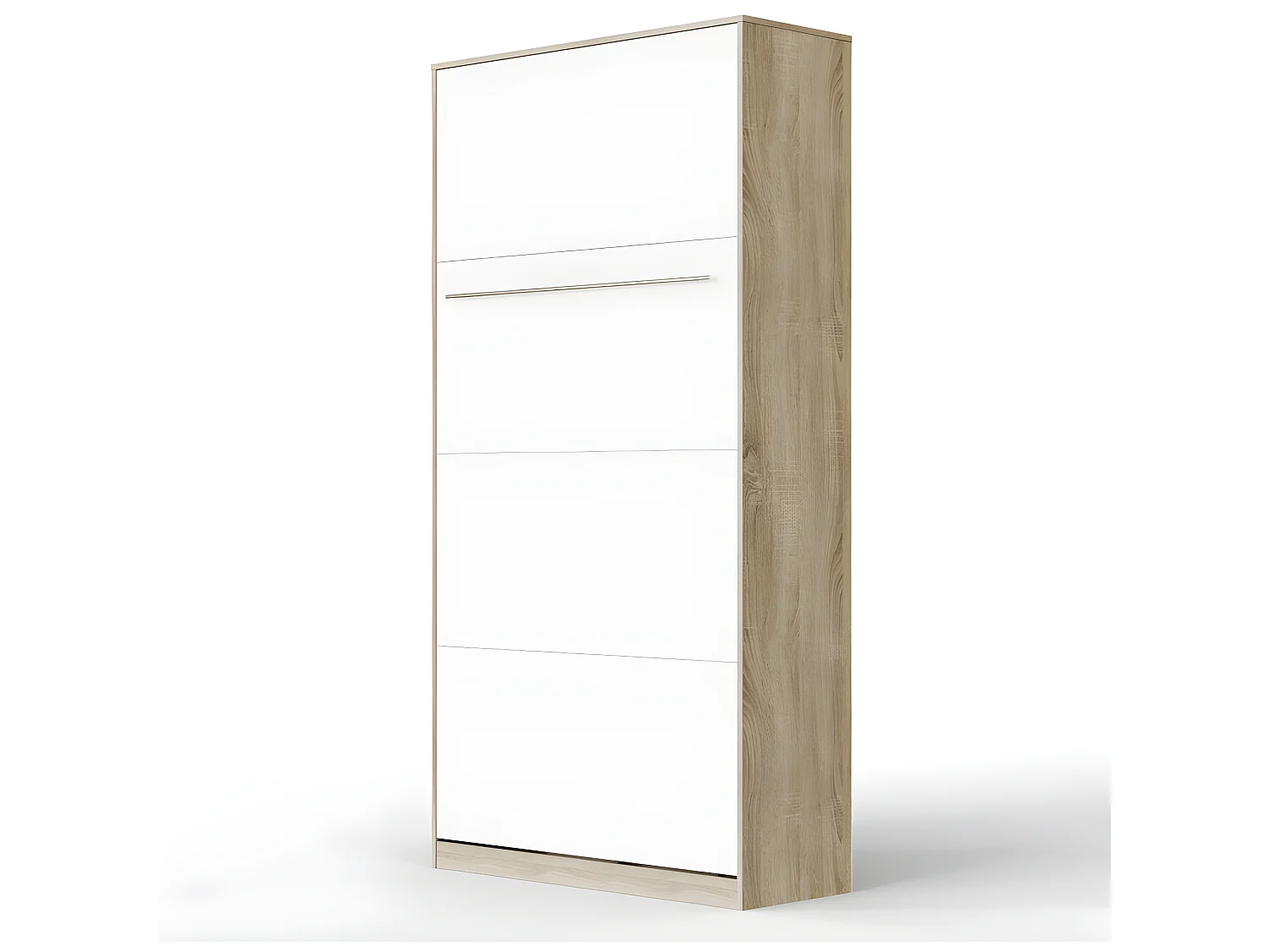 Lit escamotable +2 Placards Vertical 120x200+(50x2)cm Miroir Lit Mural Supérieur Chêne Sonoma/Blanc