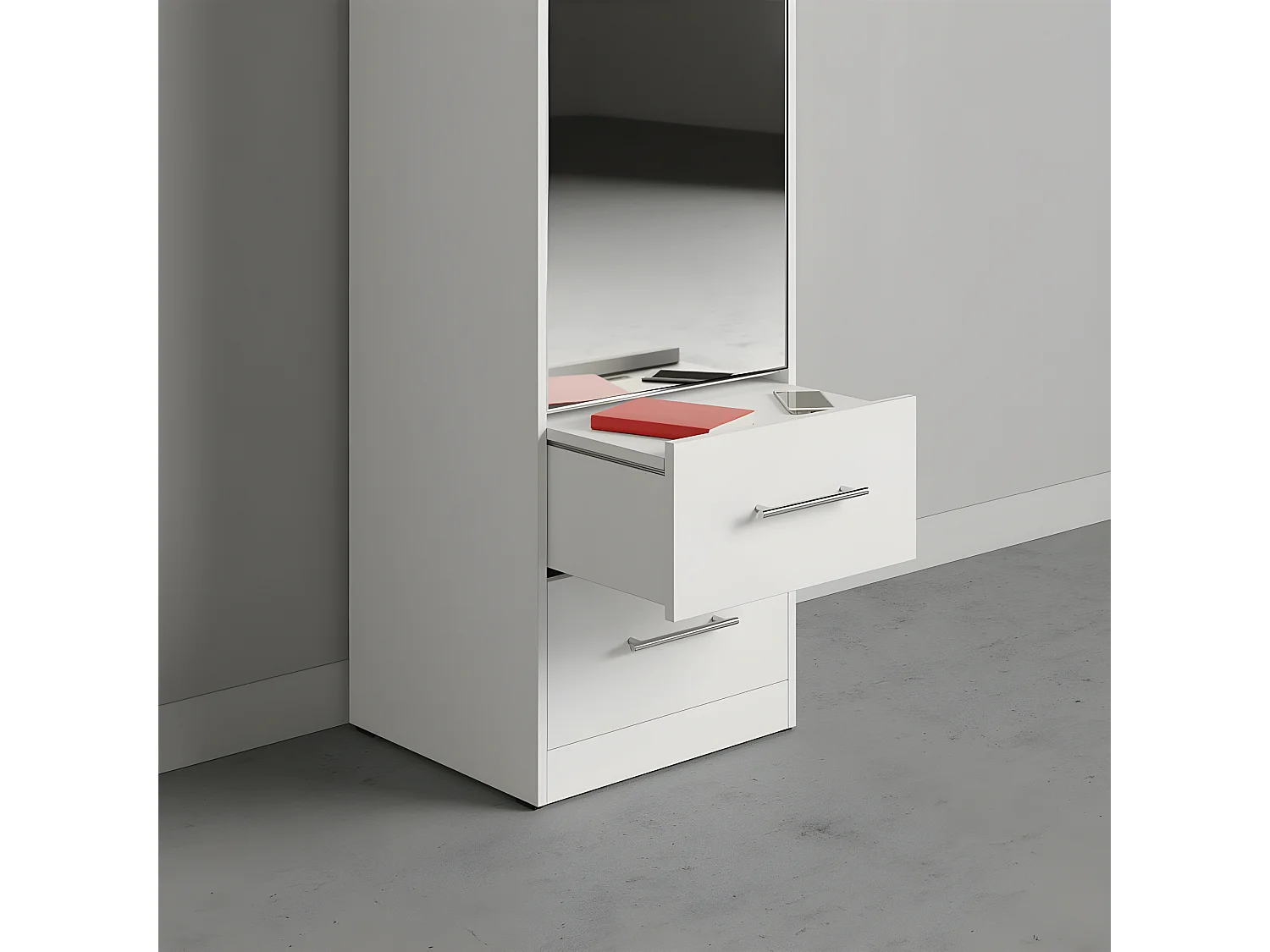 Lit escamotable +2 Placards Vertical 120x200+(50x2)cm Miroir Lit Mural Supérieur Blanc/blanc