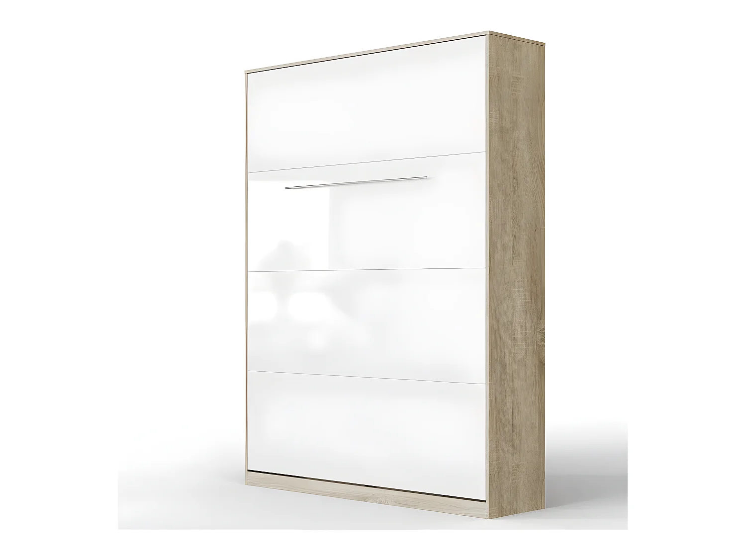 Lit escamotable +2 Placards Vertical 120x200+(50x2)cm Miroir Lit Mural Chêne Sonoma/Blanc brillant