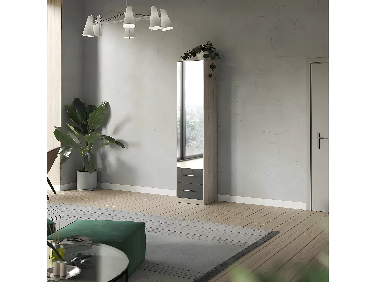 Lit escamotable +2 Placards Vertical 90x200+(50x2)cm Miroir Lit Mural  Sonoma/Anthracite brillant