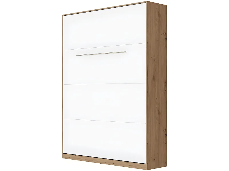 Lit escamotable +2 Placards Vertical 140x200+(50x2)cm Miroir Lit Mural Chêne Sauvage/blanc