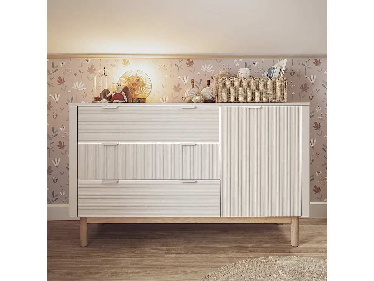Commode 3 tiroirs 1 porte Miloo Champagne