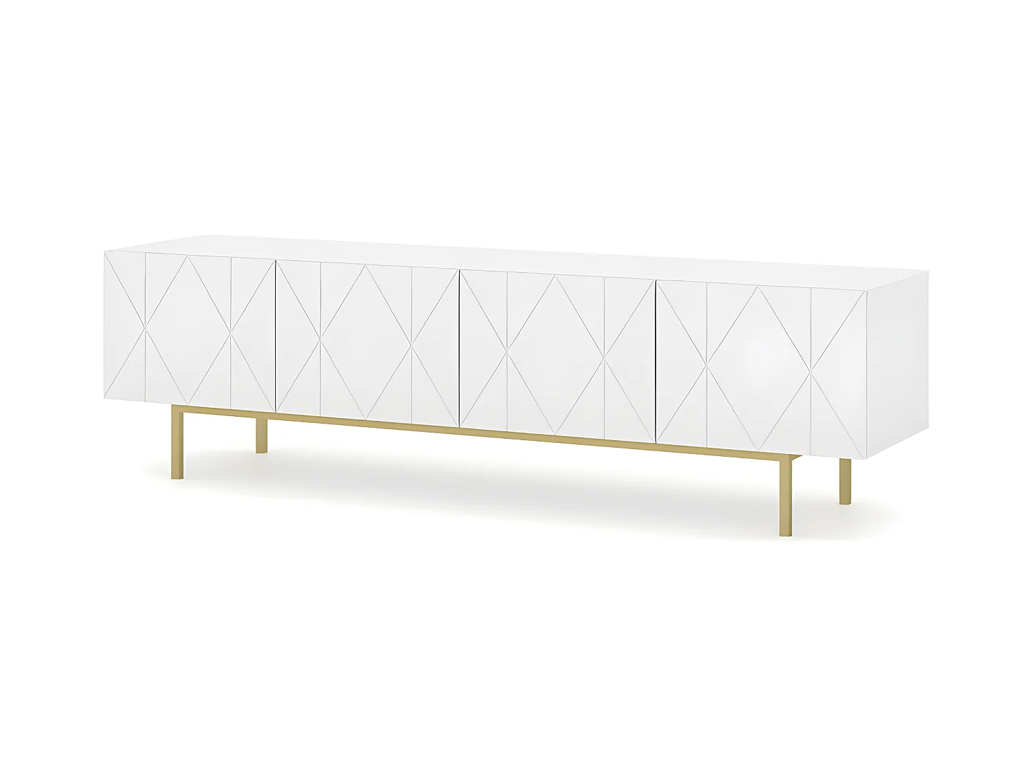 Meuble TV 180x42x51 cm meuble Hi-fi luxueux sur pied doré KAYRA blanc brillant