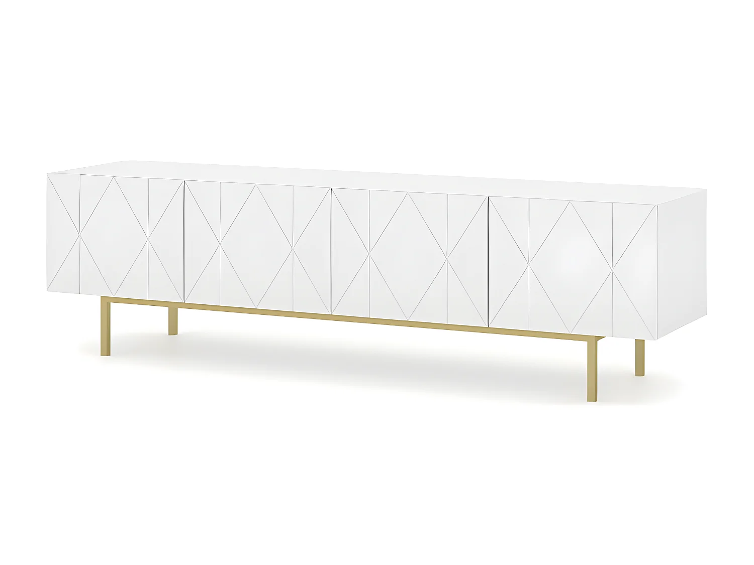 Meuble TV 180x42x51 cm meuble Hi-fi luxueux sur pied doré KAYRA blanc brillant