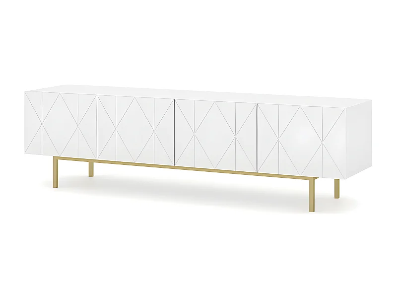 Meuble TV 180x42x51 cm meuble Hi-fi luxueux sur pied doré KAYRA blanc brillant