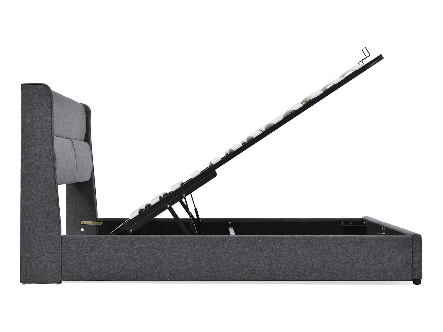 Letto contenitore 140 x 200 cm - tessuto lino - poggiatesta regolabili - colore grigio