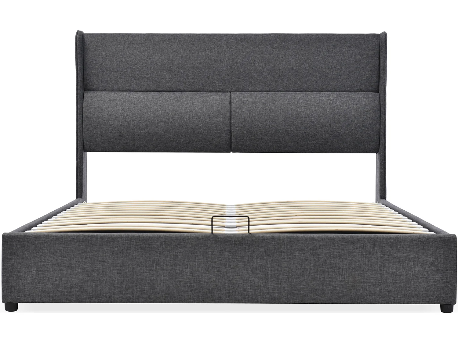 Letto contenitore 140 x 200 cm - tessuto lino - poggiatesta regolabili - colore grigio