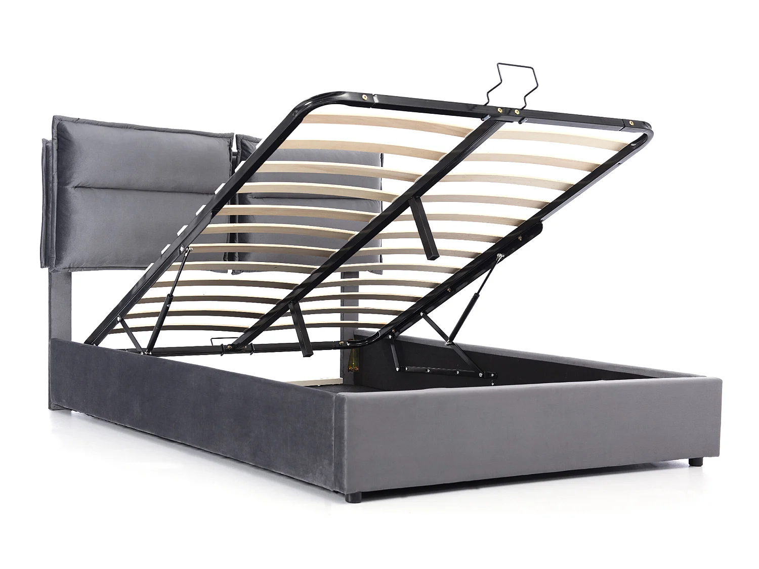 Opbergbed met opbergruimte 140 x 200 cm - fluweel - lattenbodem - grijs + matras