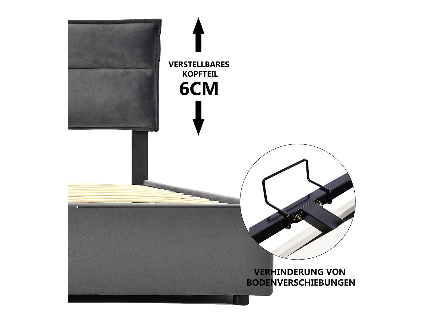 Opbergbed met opbergruimte 140 x 200 cm - fluweel - lattenbodem - grijs + matras