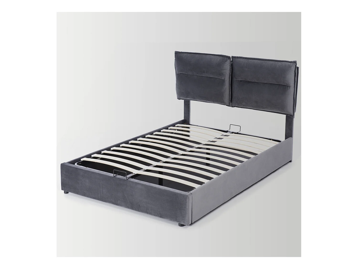 Opbergbed met opbergruimte 140 x 200 cm - fluweel - lattenbodem - grijs + matras