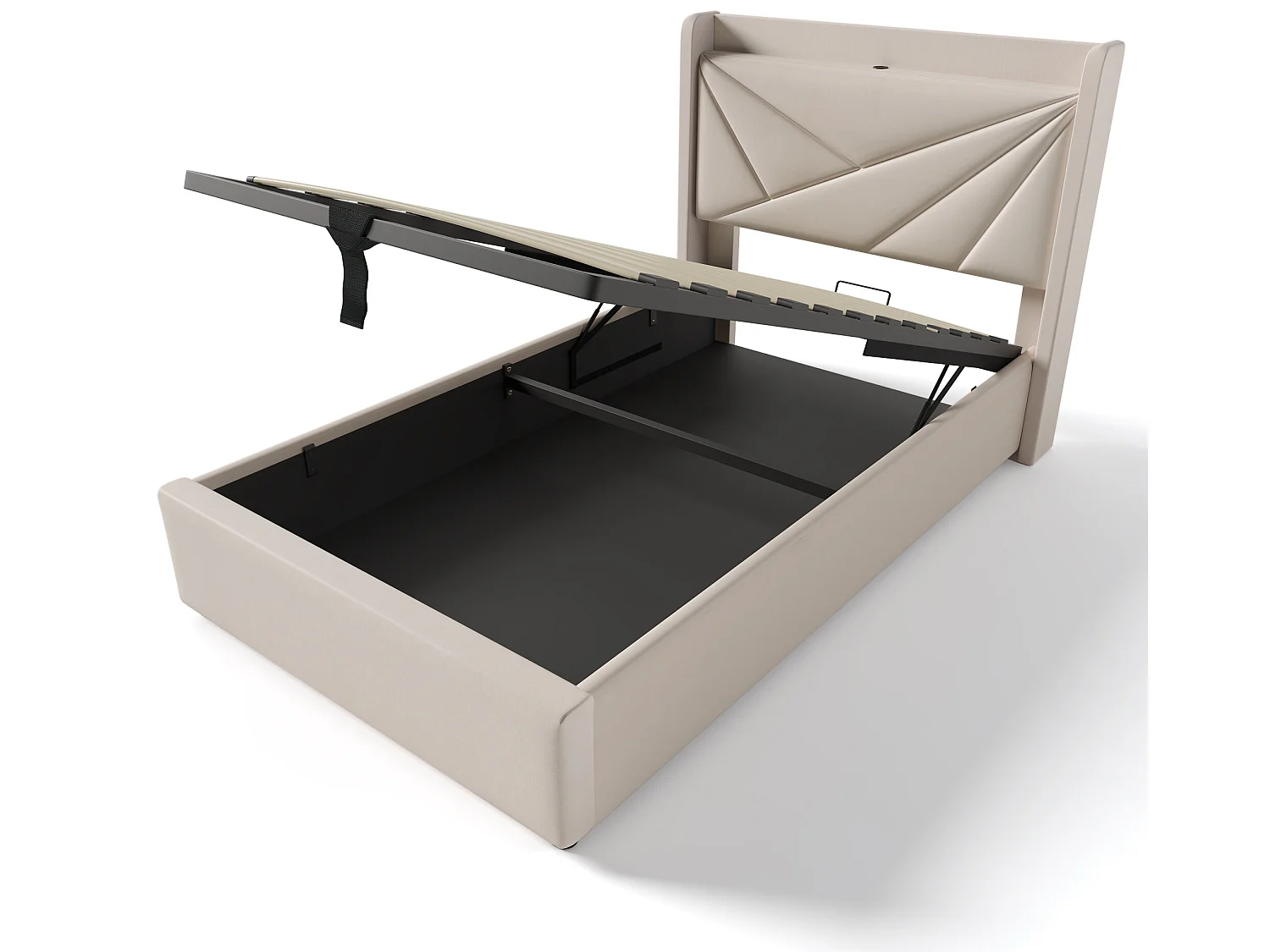 Cama de arrumação 90 x 200 cm - USB e tipo C - tecido de linho - base de ripas - bege + colchão