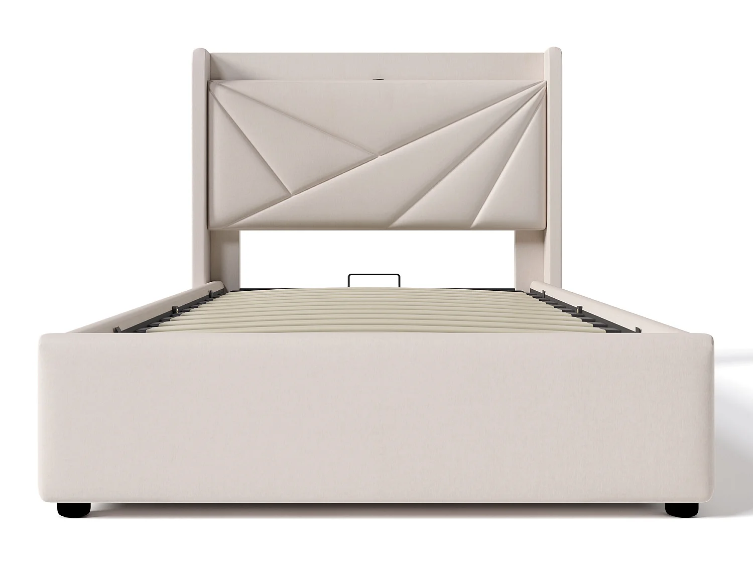 Cama de arrumação 90 x 200 cm - USB e tipo C - tecido de linho - base de ripas - bege + colchão