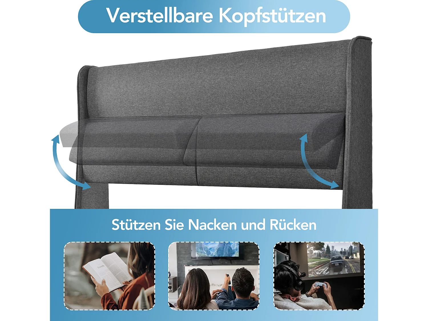 Opbergbed 160 x 200 cm - linnen stof - verstelbare hoofdsteunen - grijs + matras