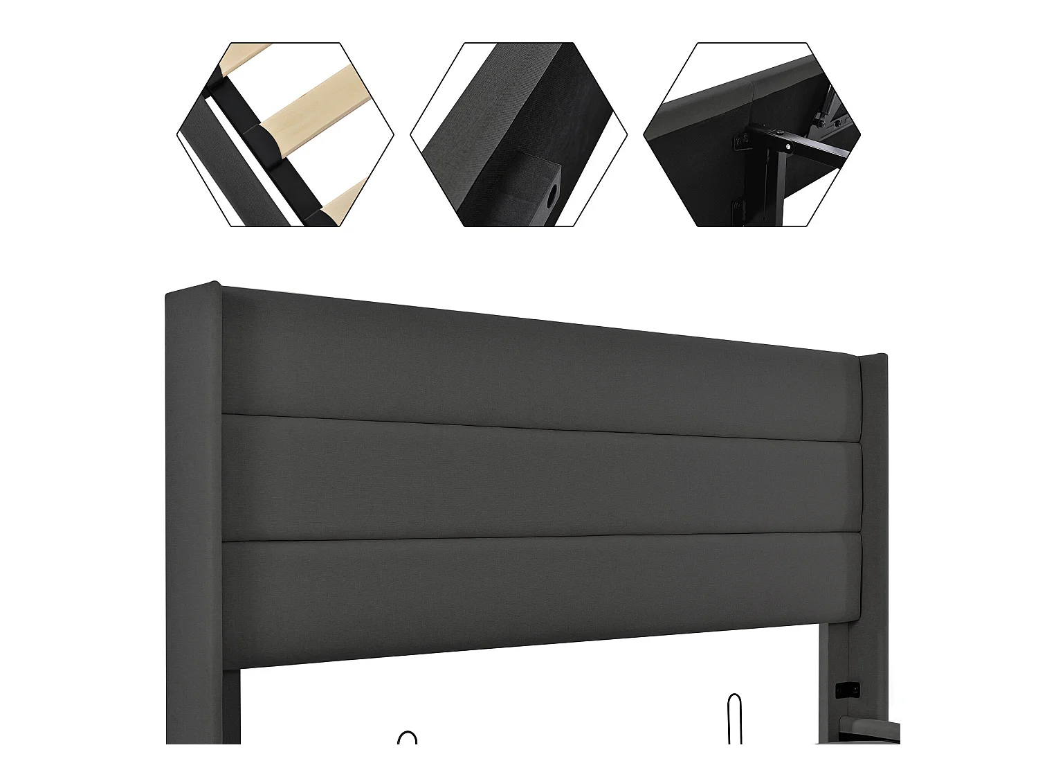 Opbergbed 180 x 200 cm - linnen stof - lattenbodem - grijs