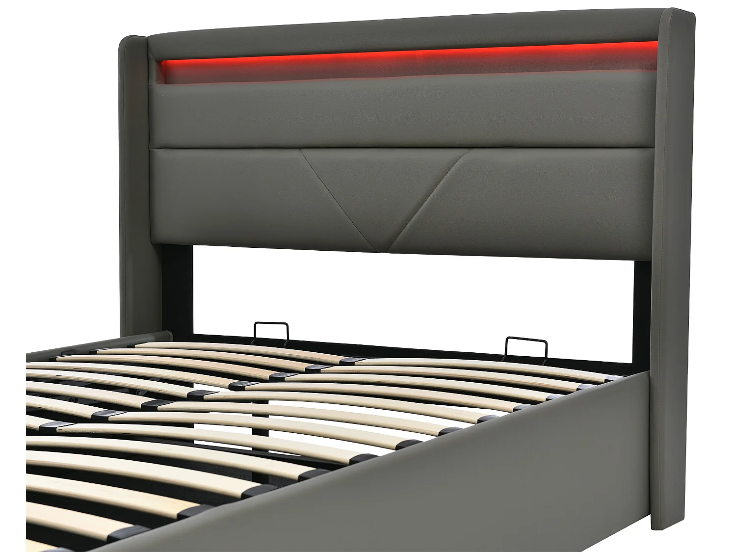 Opbergbed 160 x 200 cm - pu leer - LED's - grijs + matras
