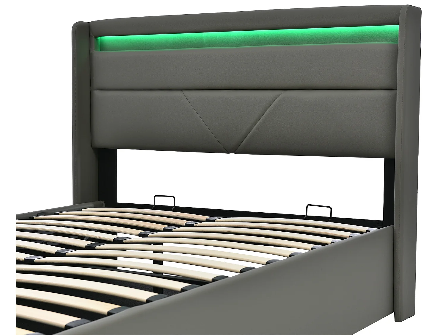 Lit coffre 160 x 200 cm - cuir pu - LEDs - gris + matelas
