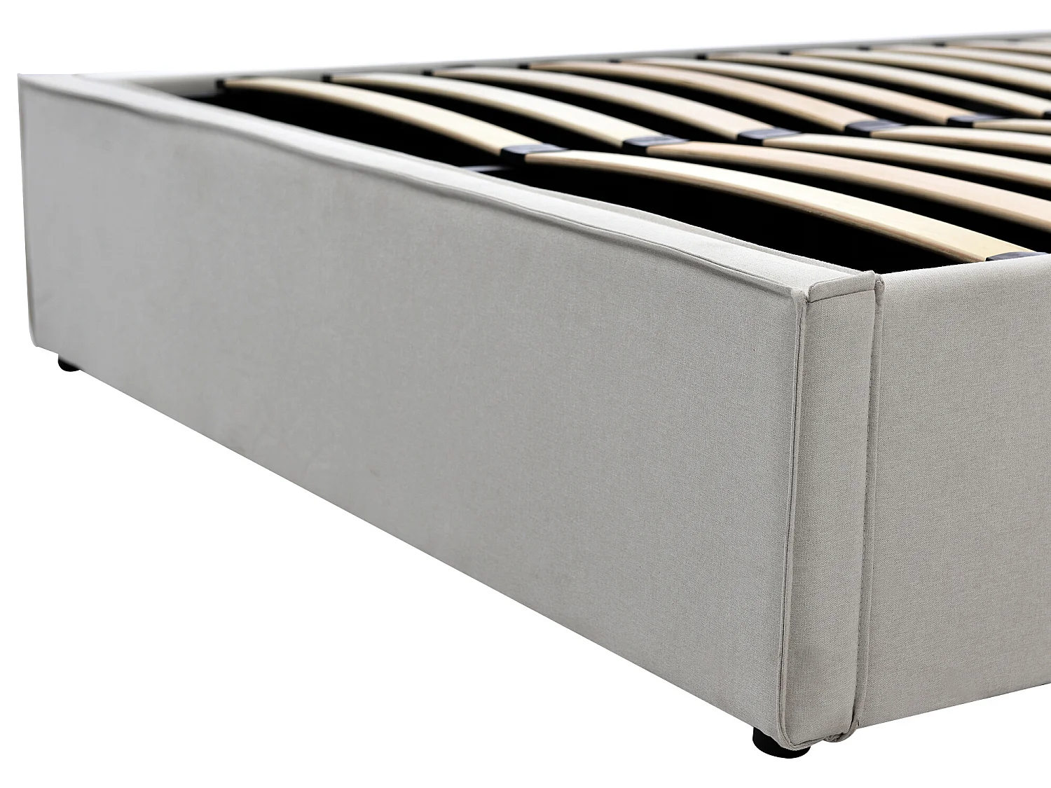 Bett mit Stauraum 140 x 200 cm – Leinen – Lattenrost – Hellgrau + Matratze