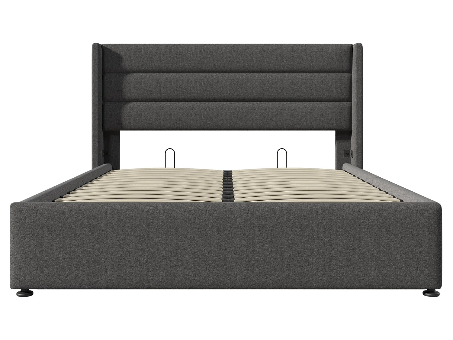 Lit coffre 160 x 200 cm - tissu lin - sommier à lattes - coloris gris