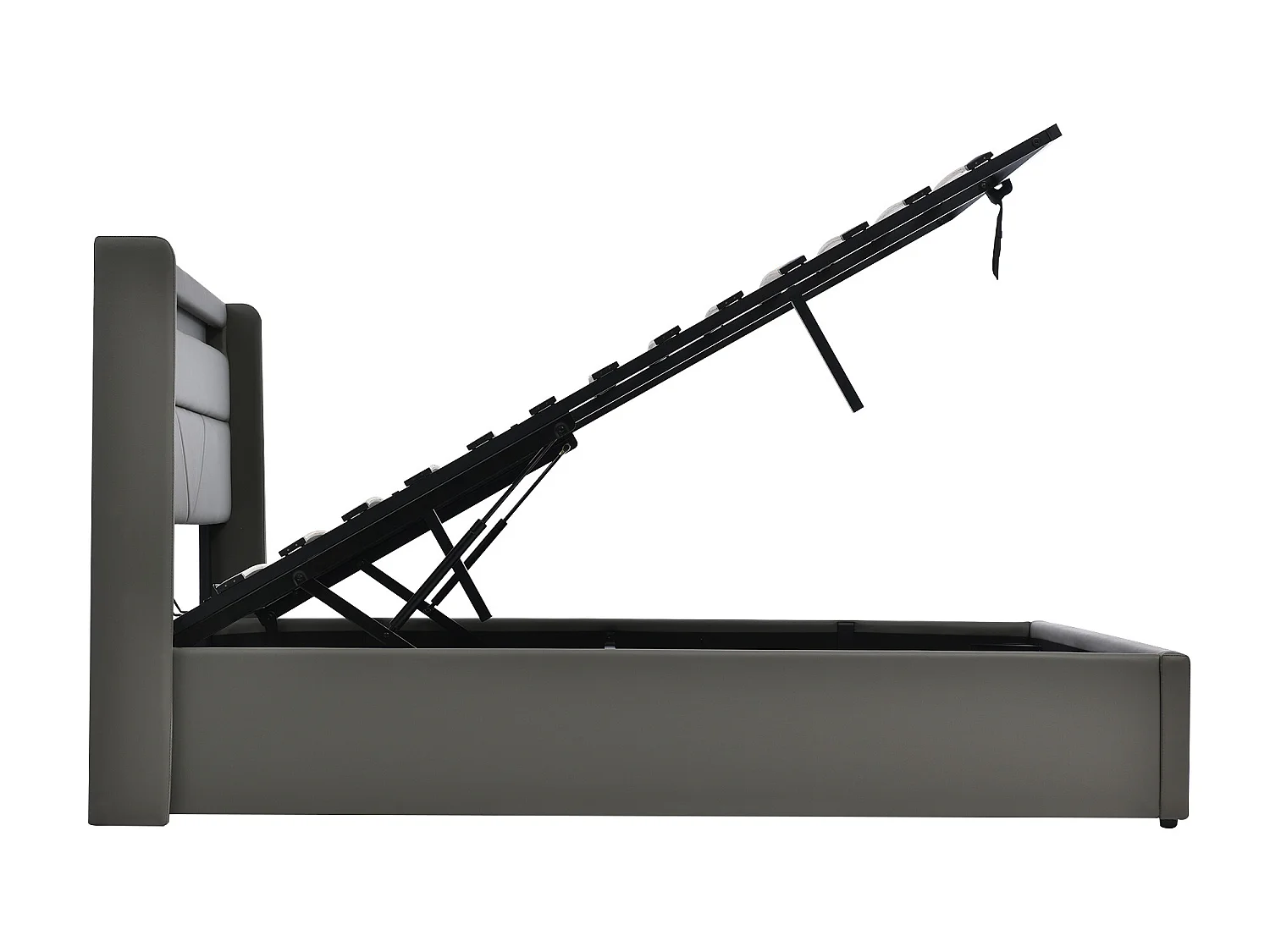 Bett mit Stauraum 160 x 200 cm – Kunstleder – LEDs – Lattenrost – Grau