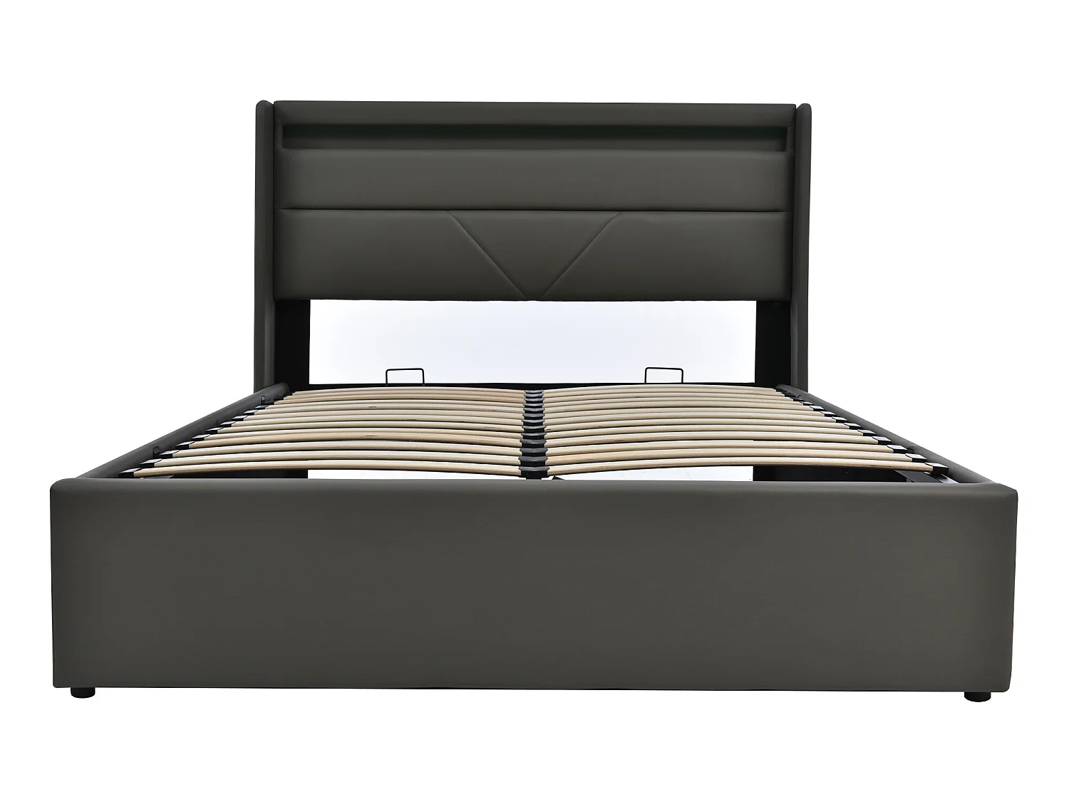 Lit coffre 160 x 200 cm - cuir pu - LEDs - sommier à lattes - gris