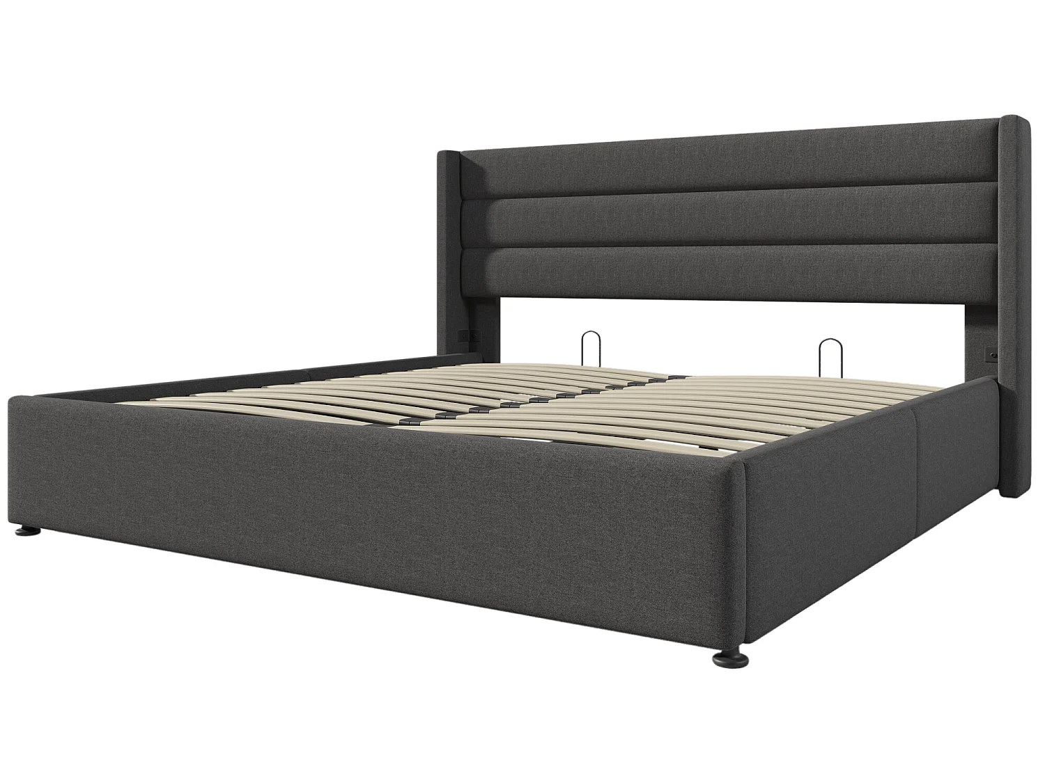 Lit coffre 140 x 200 cm - tissu lin - sommier à lattes - coloris gris