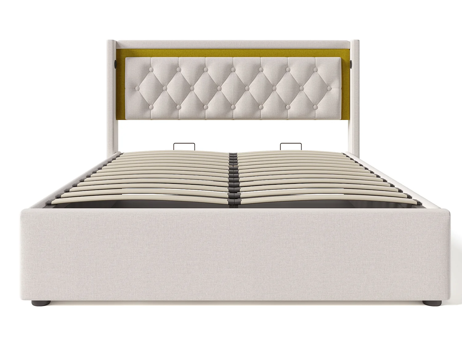 Lit coffre 140 x 200 cm - coton - USB Type C et LEDs - coloris beige + matelas