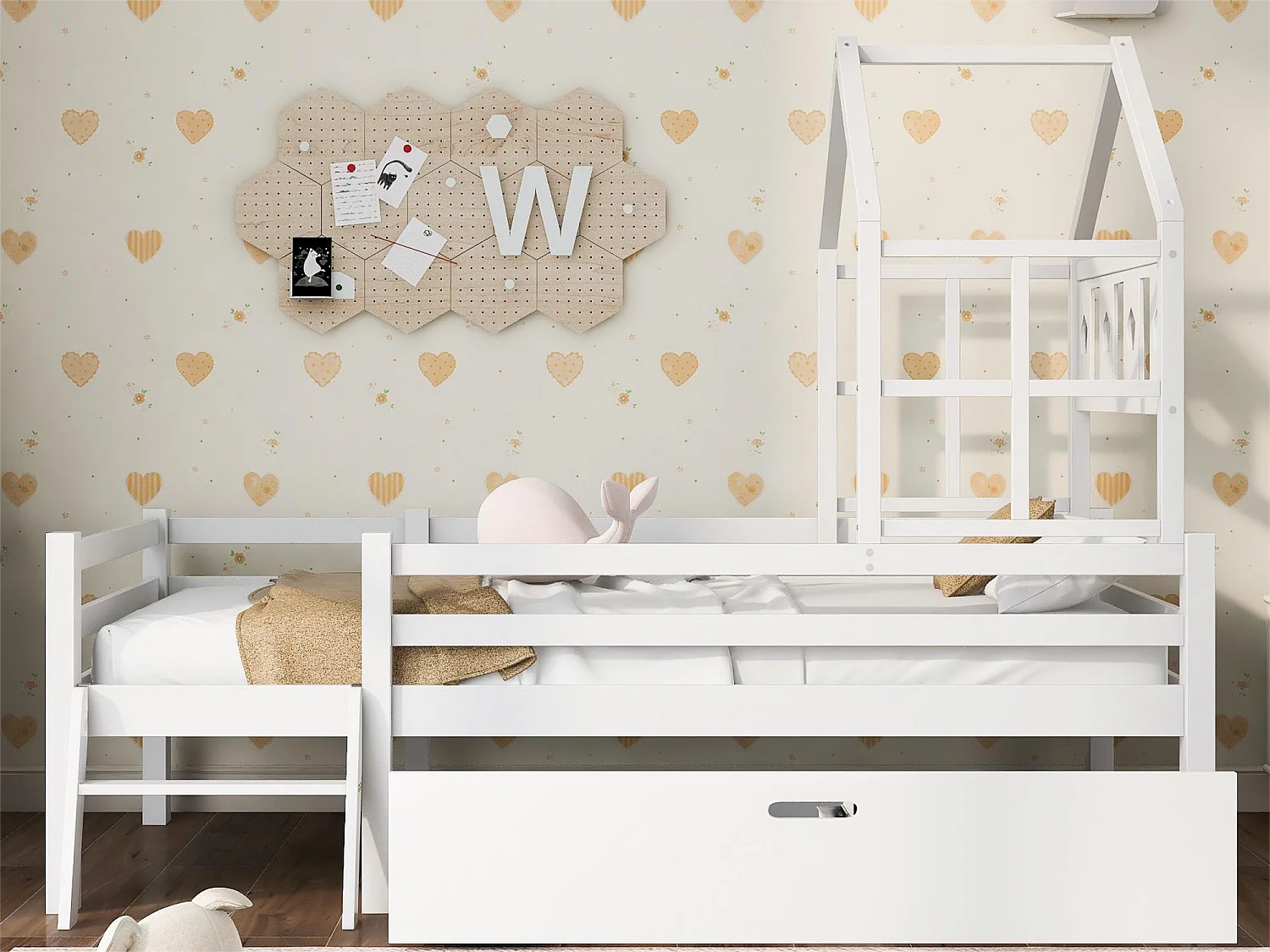 Cama contenedor 140 x 200 cm - tela de lino - color gris + colchón