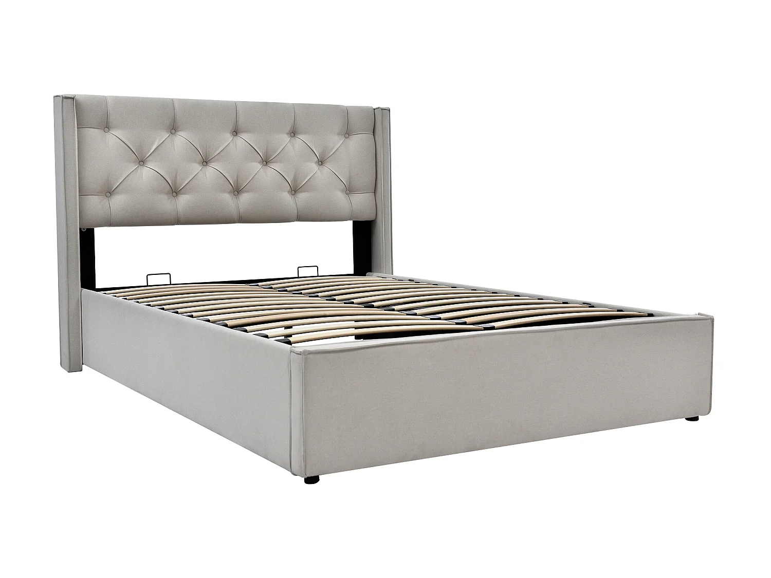 Lit coffre 140 x 200 cm - lin - sommier à lattes - gris clair