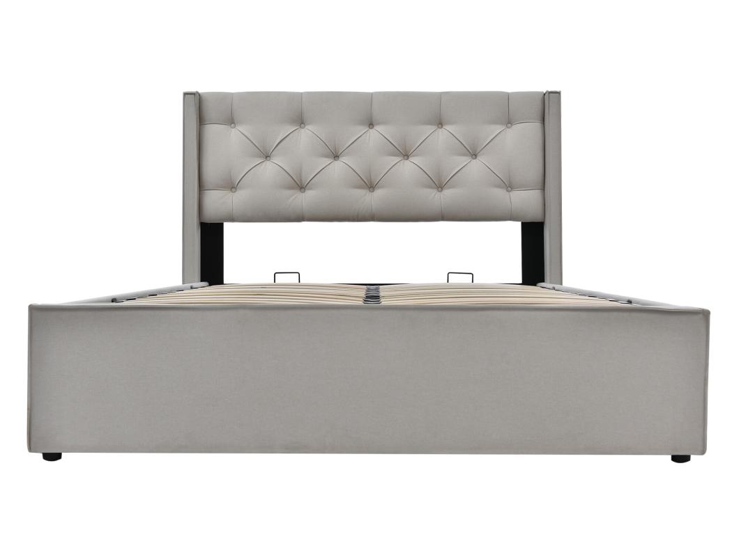 Opbergbed 140 x 200 cm - linnen - lattenbodem - lichtgrijs