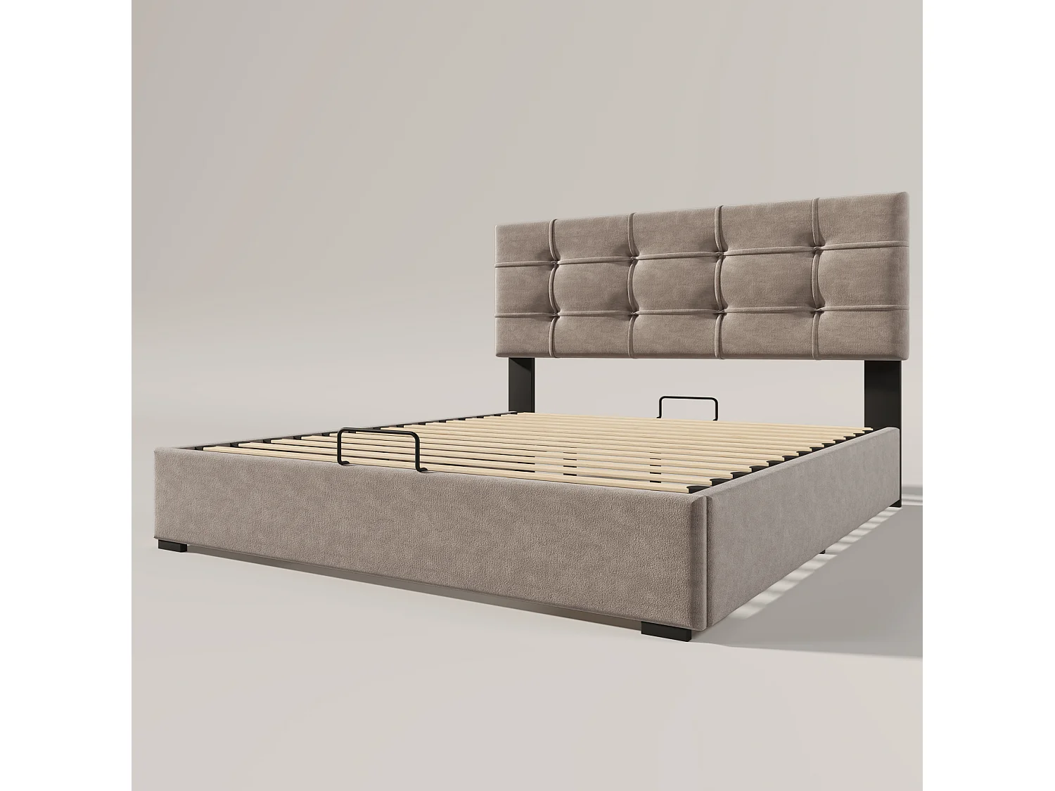 Lit coffre 140 x 200 cm - velours - gris + matelas