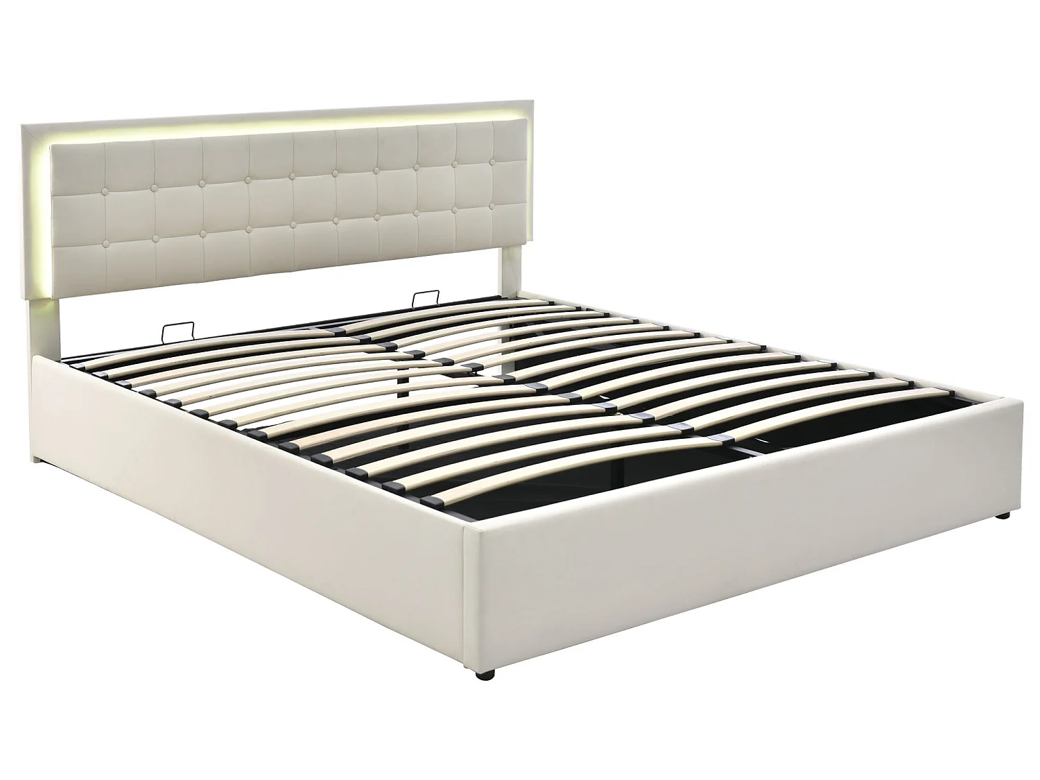 Opbergbed 180 x 200 cm - pu leer - LED's - lattenbodem - wit