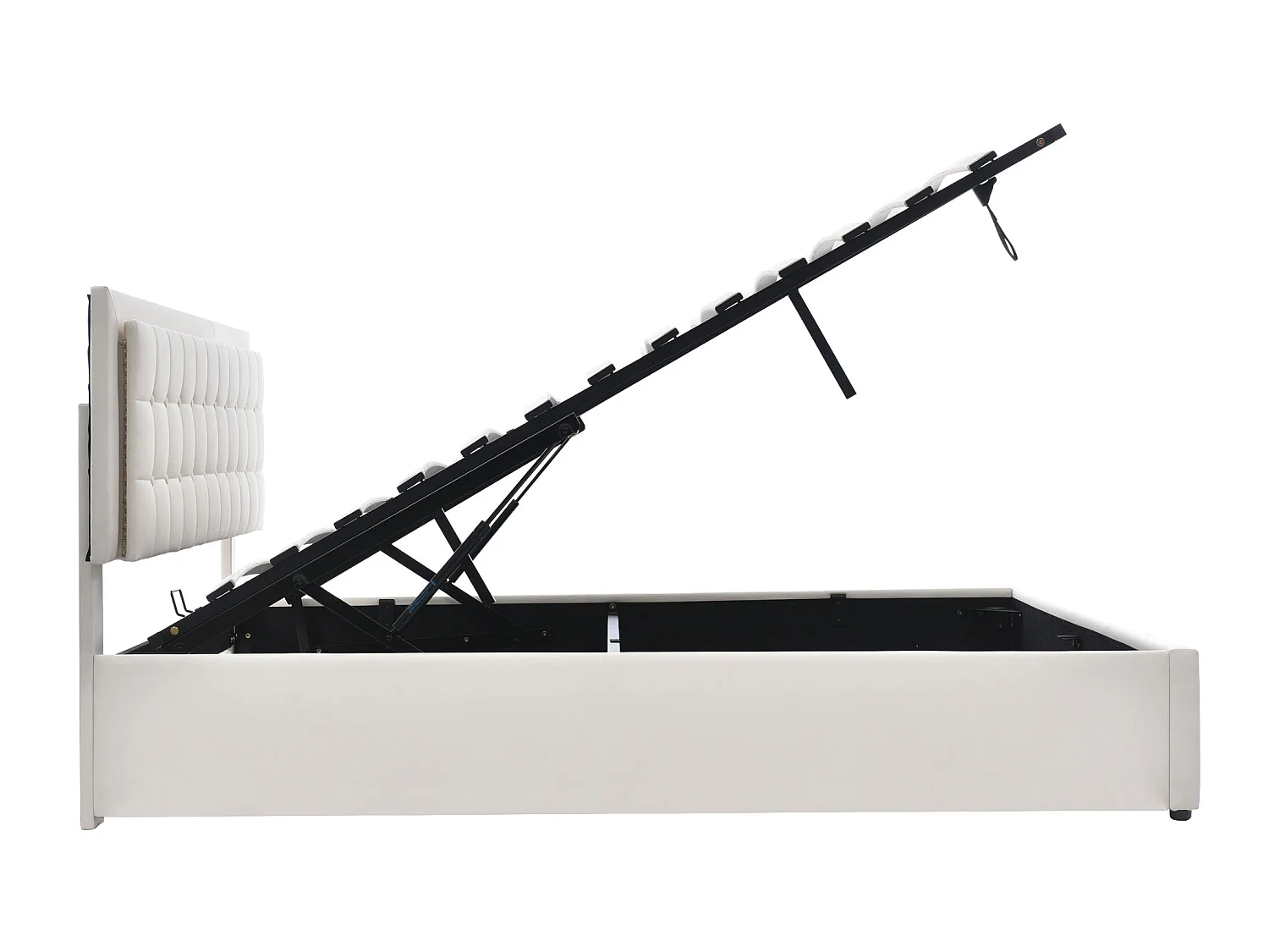 Cama de armazenamento 180 x 200 cm - couro pu - LEDs - base de ripas - branco