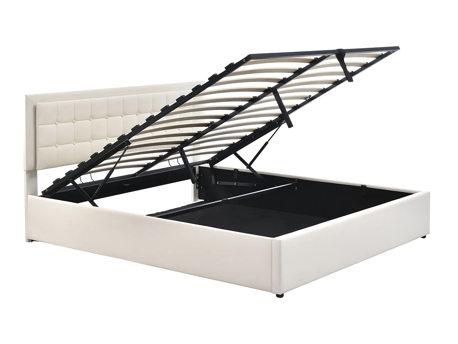 Cama de armazenamento 180 x 200 cm - couro pu - LEDs - base de ripas - branco