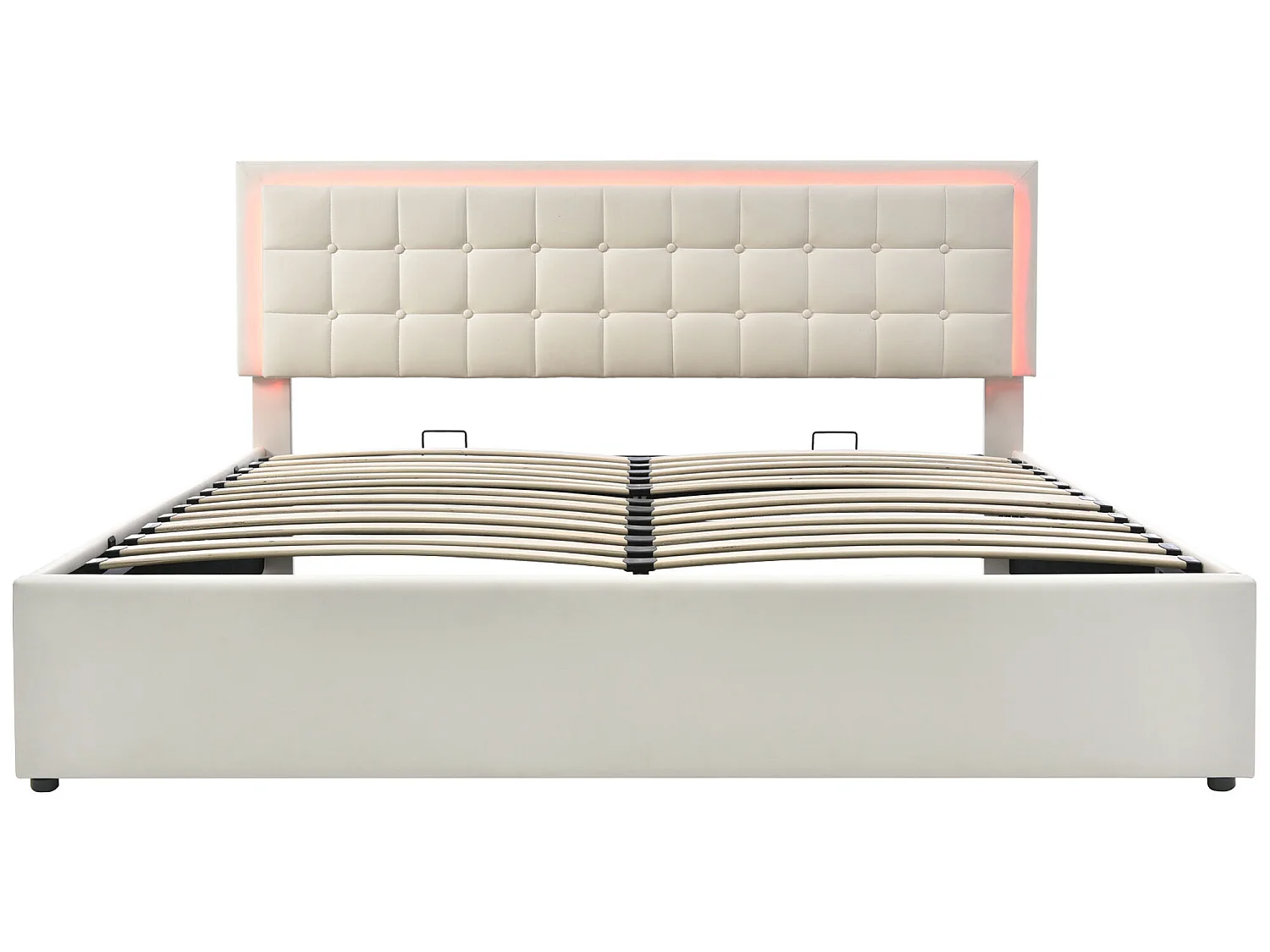 Cama de armazenamento 180 x 200 cm - couro pu - LEDs - base de ripas - branco