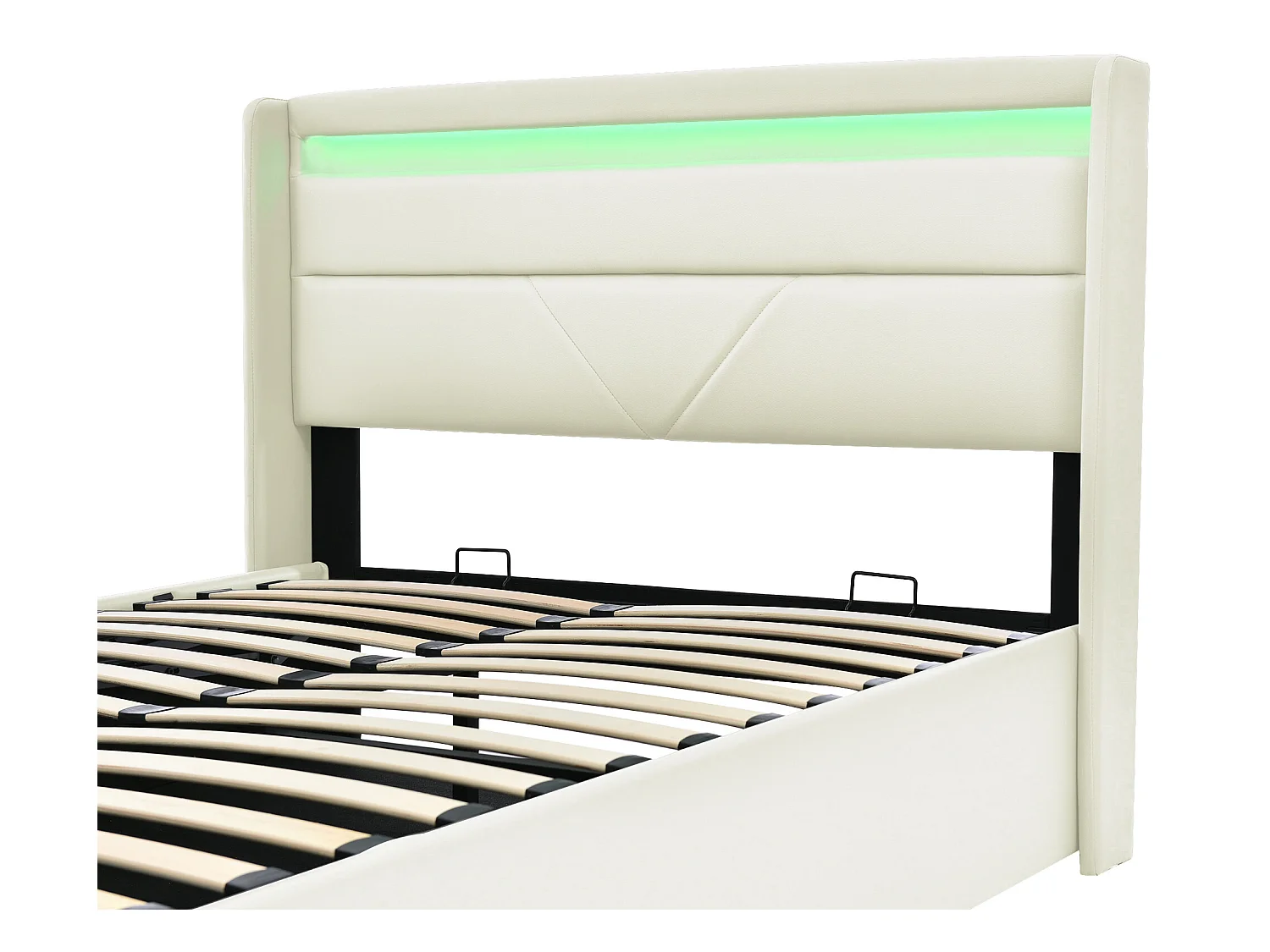 Cama arrumação com cabeceira - 140 x 200 cm - couro pu - LEDs - branco + colchão